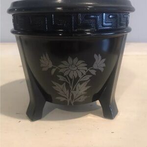 Vintage LE Smith Black Amethyst Footed Planter Embossed Greek Key Silver Flowers
